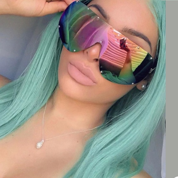Hologram iridescent sunglasses rainbow mirror rave oversized goggles festival - Picture 1 of 2